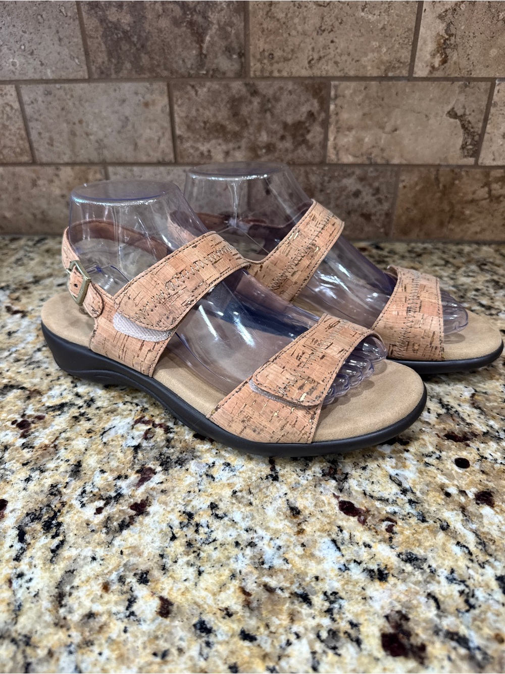 SAS Sanibel Golden Cork Sandals Diabetic Women's 8W Gold Buckle Comfort USA